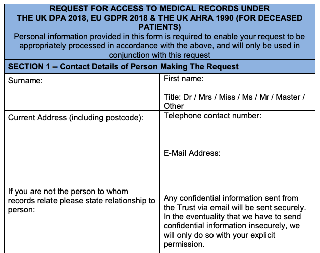 Certificates and Forms - Access to Medical Records. Copies of manual & computerised