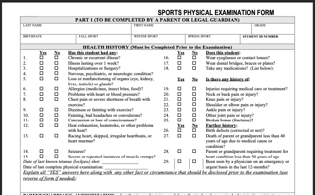 Certificates and Forms - Motor Sports form, with 30 minute appointment visit